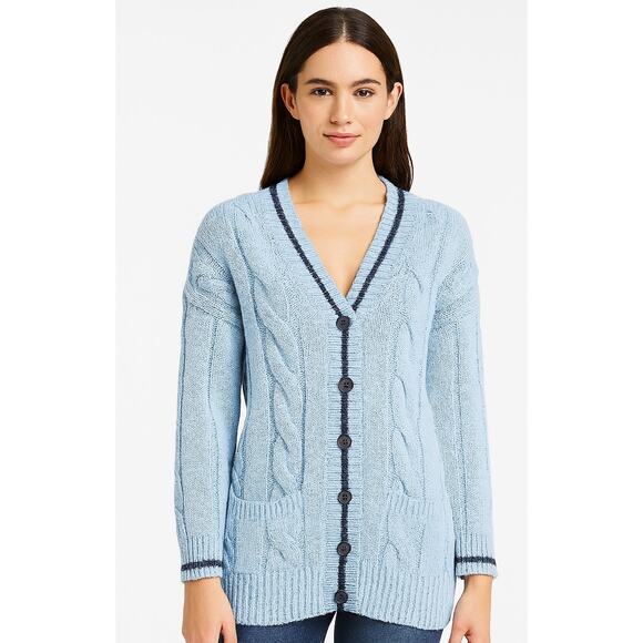 Ottod'ame Cable Knit Long Cardigan Sweater Light Blue Size 6 Made in Italy - Picture 1 of 8